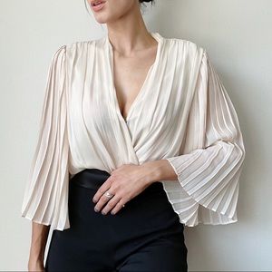 Alice + Olivia Silky Pleated Draped Top